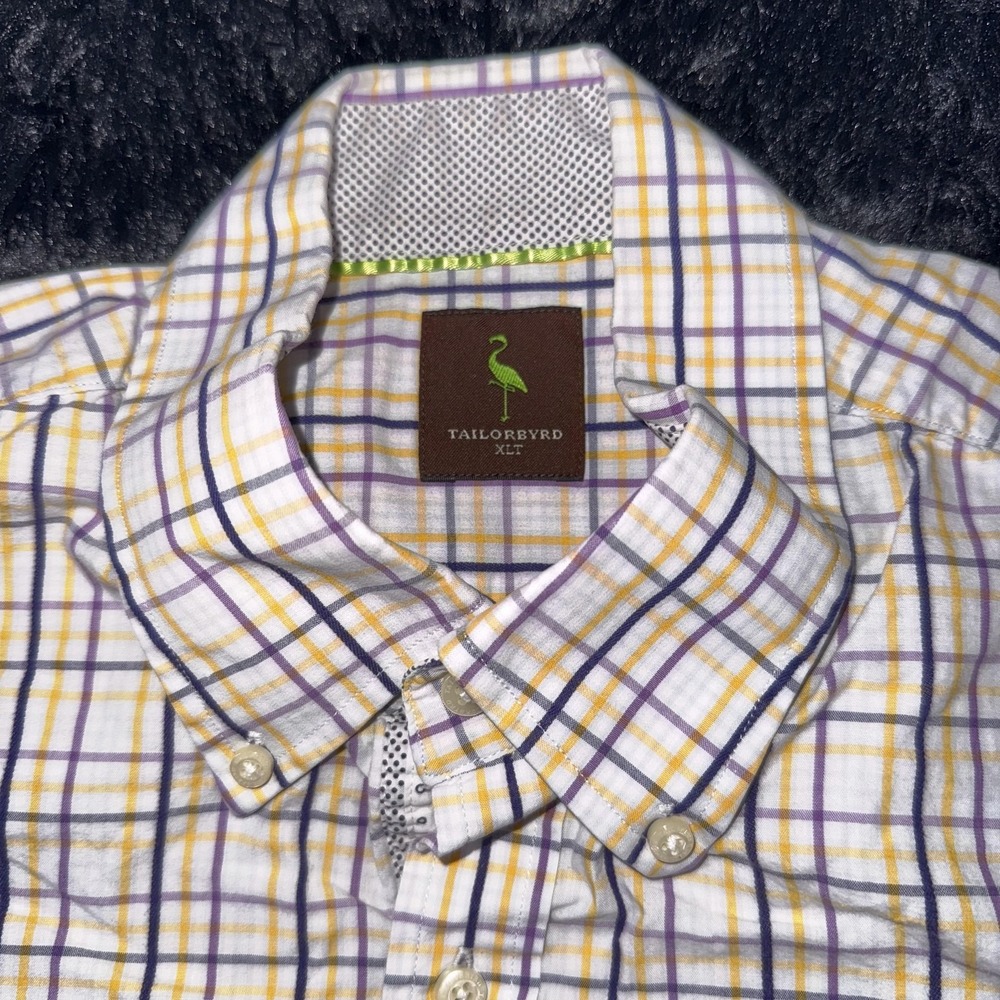 TailorByrd Shirt Mens XL Tall XLT Yellow Purple Plaid Button Down Long Sleeve - Picture 3 of 7